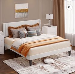White Platform Bed Frame with Headboard FULL size