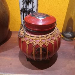 Thai Lacquered Bamboo Rice Container