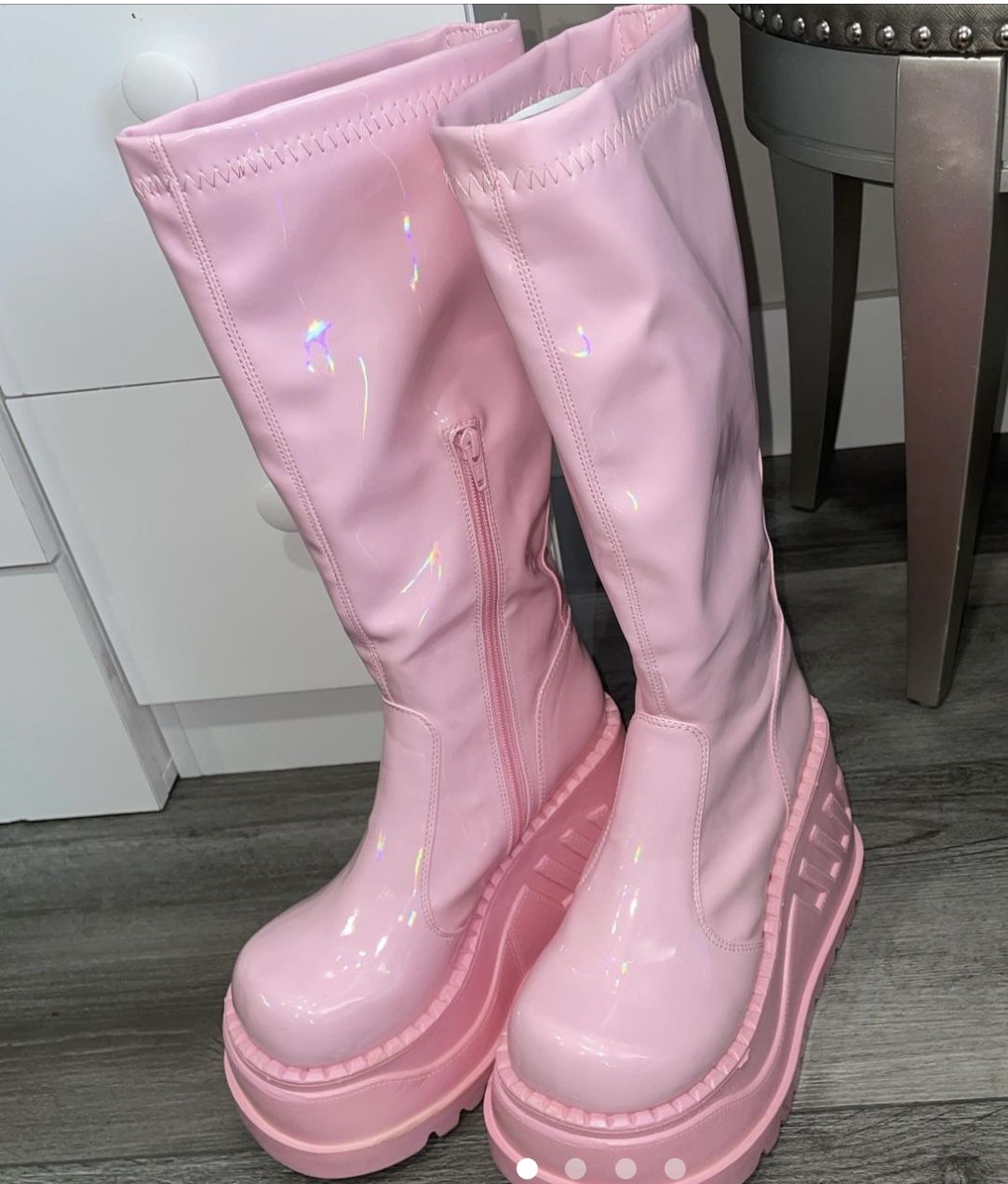 Demonia Pink Holographic Boots