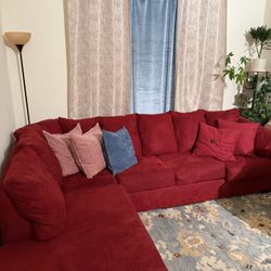 RED SUEDE COUCH 