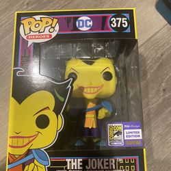 Funko Pop The Joker  Blacklight SDCC 2023 Limited Convention Exclusive #375 plus