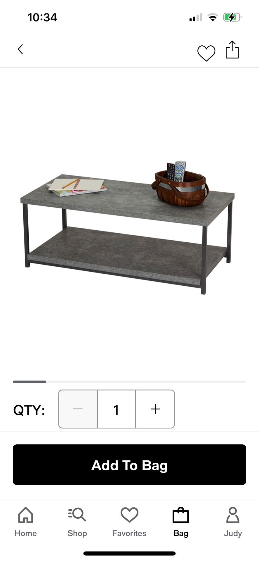 Slate Gray Faux Concrete Coffee Table with Storage Shelf