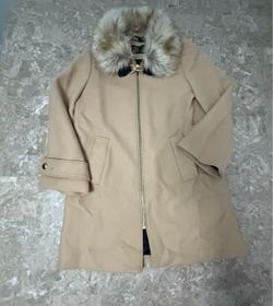 Zara Medium Manteco Camel Tan Removable Fur Collar Wool Parka Coat Mid Length