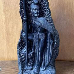 Vintage King Kamehameha “Alii” Royal Chief With Spear Hawaii Lava Statue No. 303