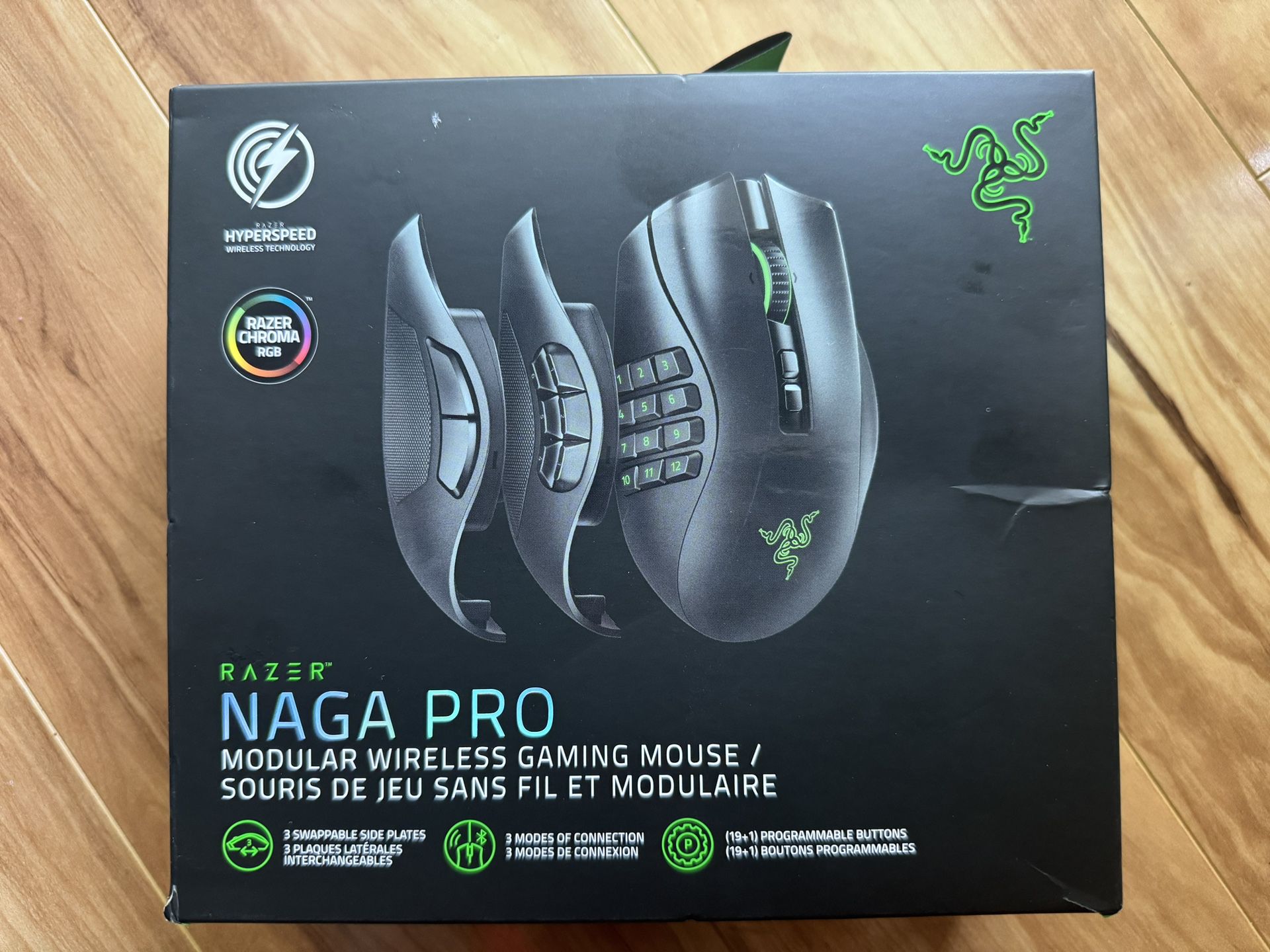 Razer Naga Pro Wireless Optical Gaming Mouse for PC, Interchangeable Side Plates, Chroma RGB, Black