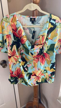 Tropical Print Blouse, New, Size Large