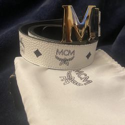 white reversible mcm belt