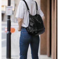 UTO Women Backpack Purse PU Washed Leather Rivet Studded Convertible Ladies Rucksack Shoulder Bag