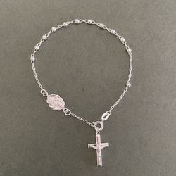 Sterling Silver Rosary Bracelet 8”