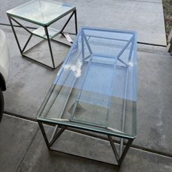 Brand New Stainless Steel & Glass Coffee Table And One End Table Set 