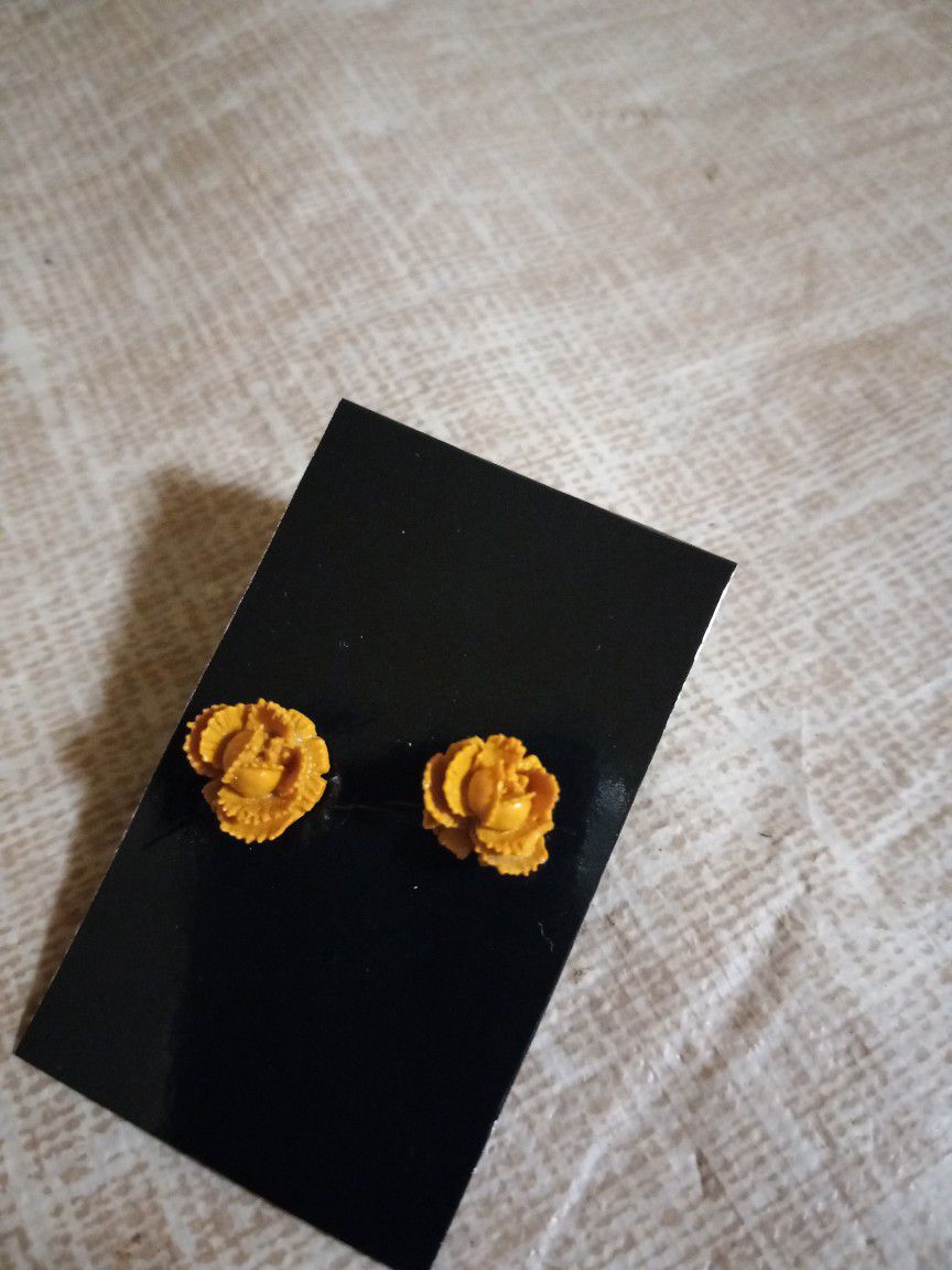 Earrings, Roses, Mustard Color