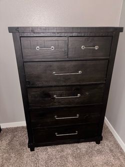 Black Wood 6-Drawer Tall Dresser Chest