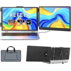 Laptop Screen Extender, 14" FHD 1080P IPS Laptop Monitor Extender Dual Screen, Portable Monitor for Laptops 13-17" with USB-C/HDMI Port, Plug n Play f