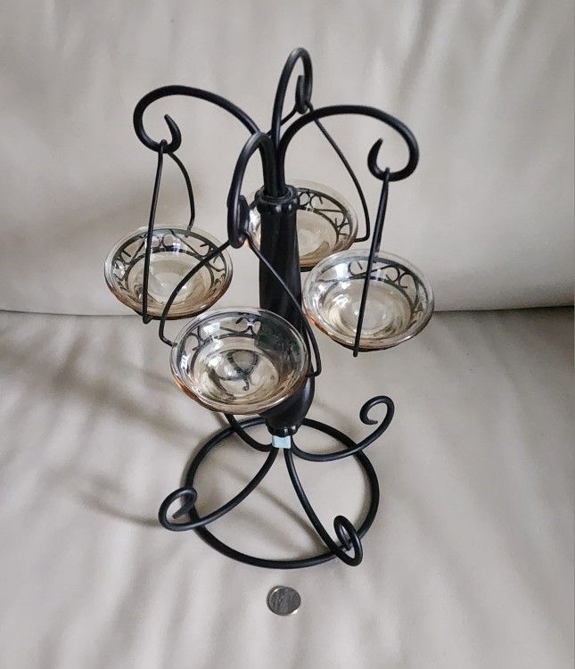 Party Light Global Fusion Wrought Iron Candleholder With Dangling 4 Art Glass Plates Home Decor.