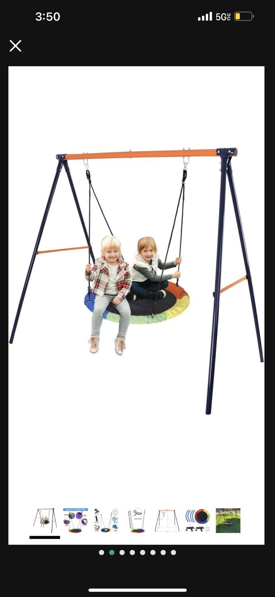 Swing Set with Saucer Swings for Backyard - 40'' Spider Web Swing Oxford Web Swing Mat and Heavy Duty A Frame Metal Swing Stand for Playground
