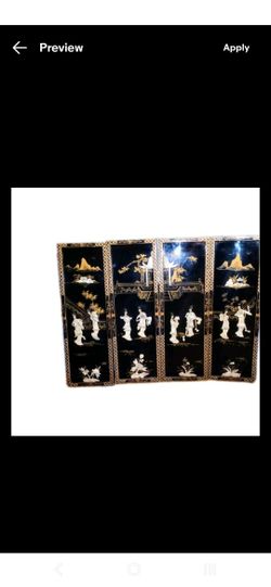 Vintage Black Lacquer Oriental Mother Of Pearl - set of 4 - 36x12