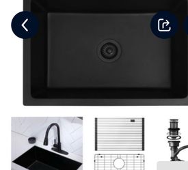 New  , 24" Black-Grey Single Bowl Kitchen Sinks,16 Gauge Stainless Steel Nano Black Sink with Accessories for Workstation, Prep Kit