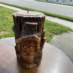 Gunter Kerzen Hand Carved/Painted German Candle Old Man’s Face In Stump