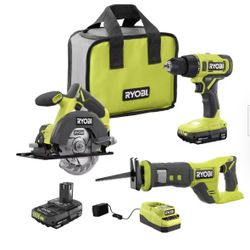 Ryobi ONE+ lithium-ion cordless 3-tool combo kit, 18V Cordless 2-Tool Combo Kit w/ Drill/Driver, Circular Saw, (2) 1.5 Ah Batteries, Charger, & Recip 
