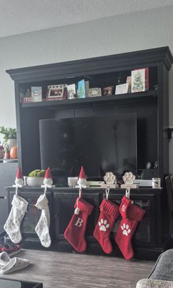 Black Entertainment Center w/ Lighted Shelf & Glass Cabinets