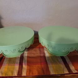 2 Metal 9 Inch Cake Stands Green Pastel