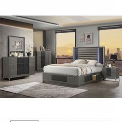4PCS SLATE QUEEN BEDROOM SET , PLATFORM BED WITH DRAWERS (NC) $999  FREE LOCAL DELIVERY  
