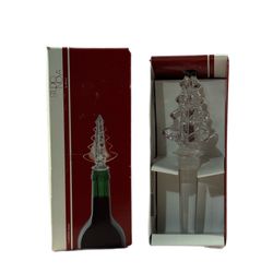 Mikasa Christmas Tree Bottle Stopper Crystal Clear Holiday Wine In Box EUC