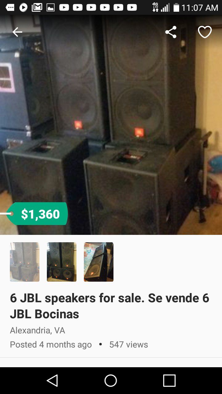 Six JBL SPeakers for a musical band