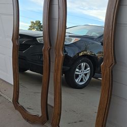 Thomasville French Country Style Vintage Pair Oak Mirrors