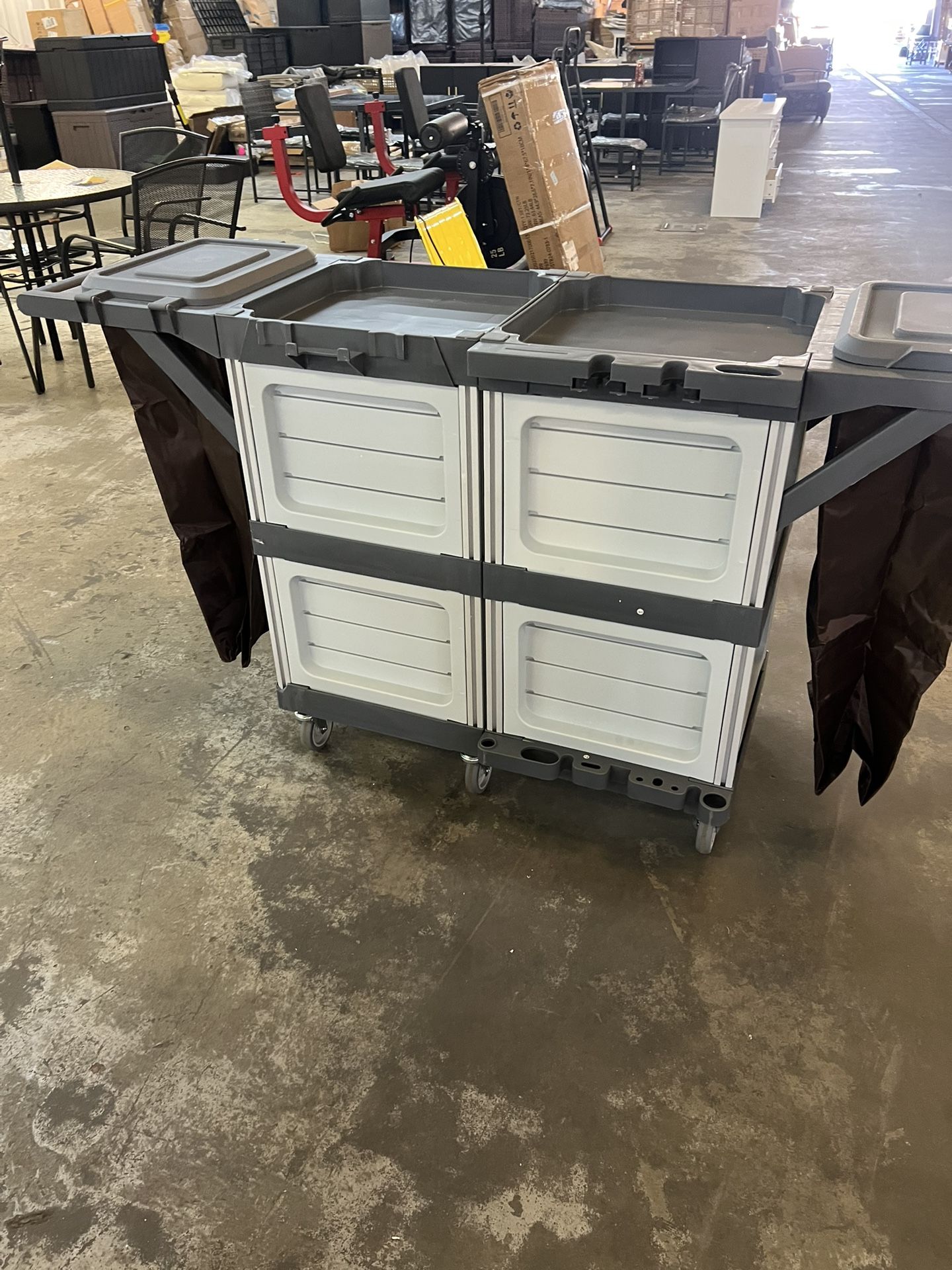 TrailBlaze Commercial Janitorial Cart, Cleaning Carts On Wheels, Housekeeping Cart with 3-Tier Shelves, with Cover and Vinyl Bag, Multifunctional Hote