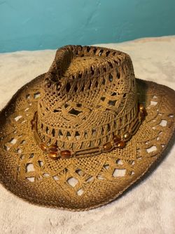 Cowgirl/Cowboy Straw Open Weave Western Hat with Beaded band, 100% paper