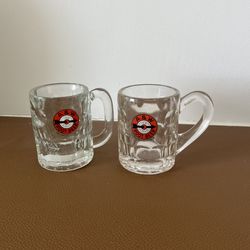 Vintage 1(contact info removed) A&W Root Beer Heavy Glass Paneled Mugs Featuring The Iconic Red, Black, and White Ice Cold Arrow Logo