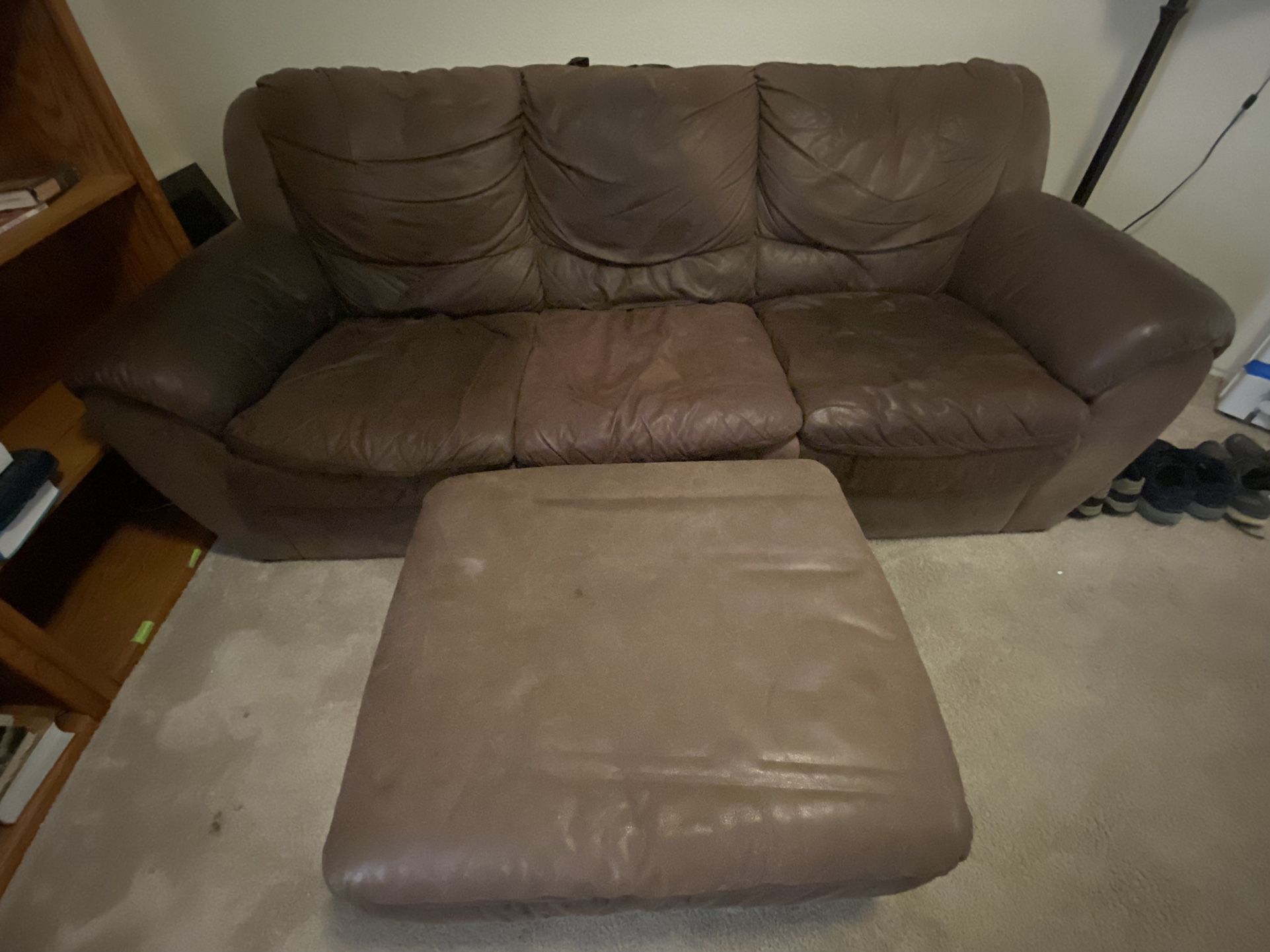 Leather Couch, Love Seat, and Ottoman