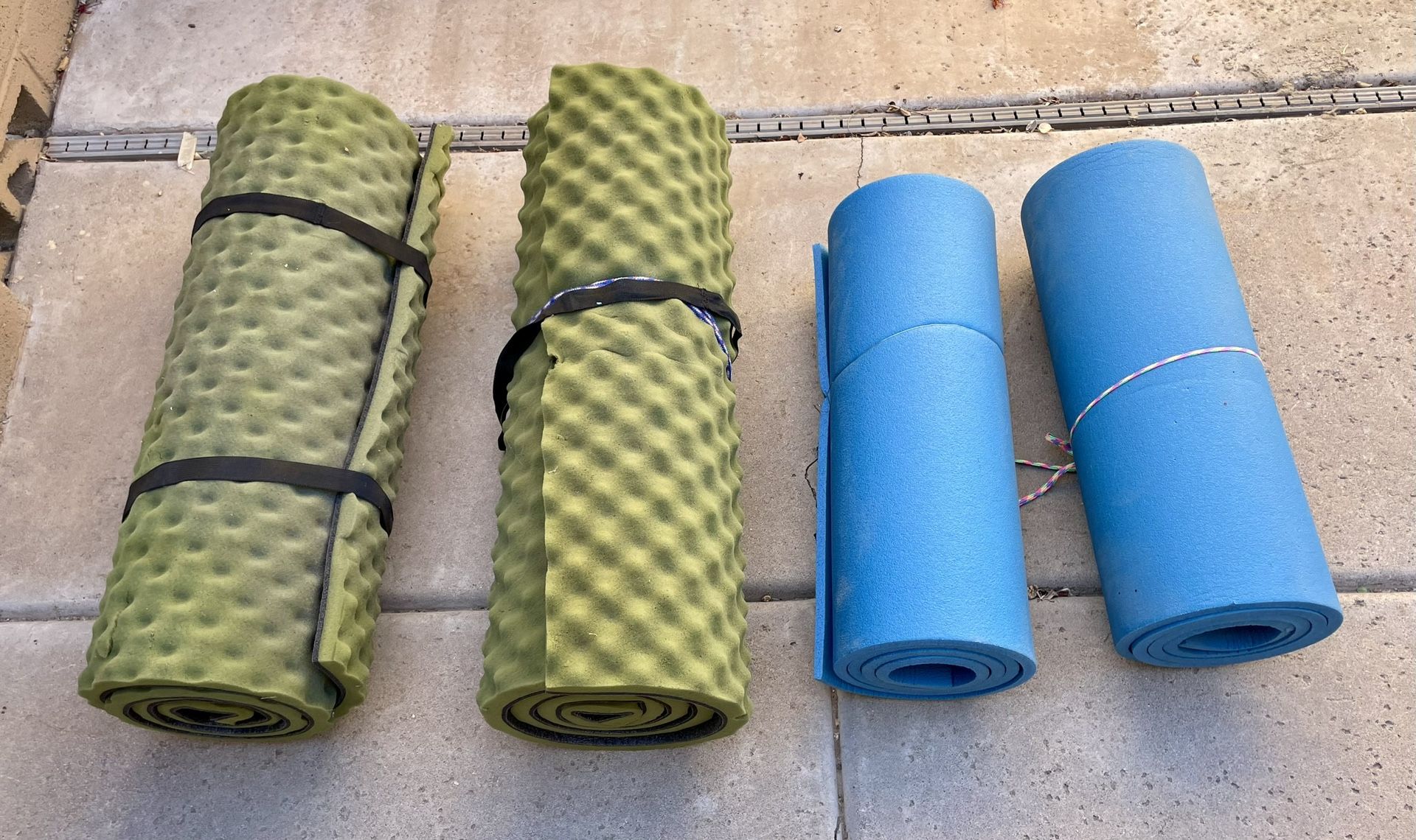 4 Camping Sleep pads 2 Thick Foam and 2 Yoga Type Mats