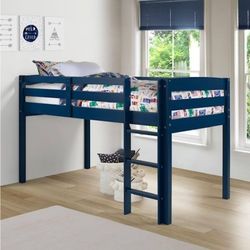 Camaflexi Tribeca Solid Wood Low Loft Bed Frame / 14 Wood Slats Support and 1 Center Support/NoBox Spring Necessary/Easy Assembly/Twin - Blue