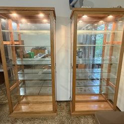 2 Matching Solid Oak curio / display cabinets
