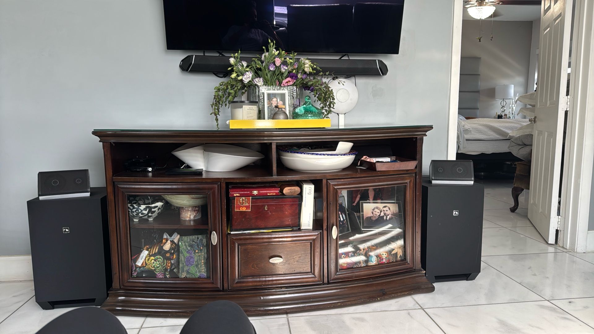 TV Stand Cherry Wood With Glass Top