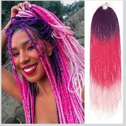 Ombre Box Braid Crochet Hair Waist-Length 30 Inch 7 Packs Medium Size Synthetic Pre-looped Long Crochet Braids Hair Extensions For Women (30Inch,Purpl