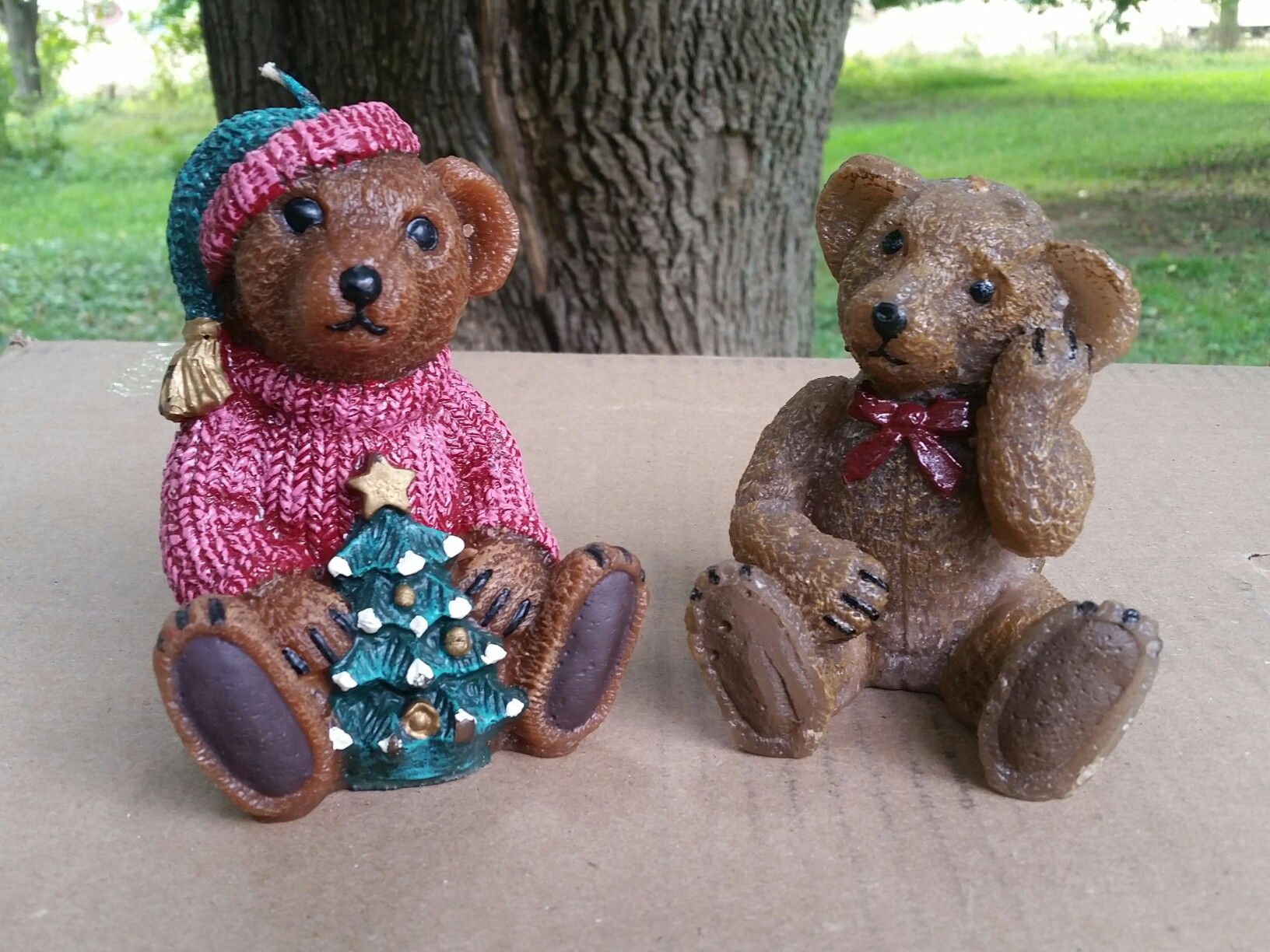 2 figural Christmas Bear candles
