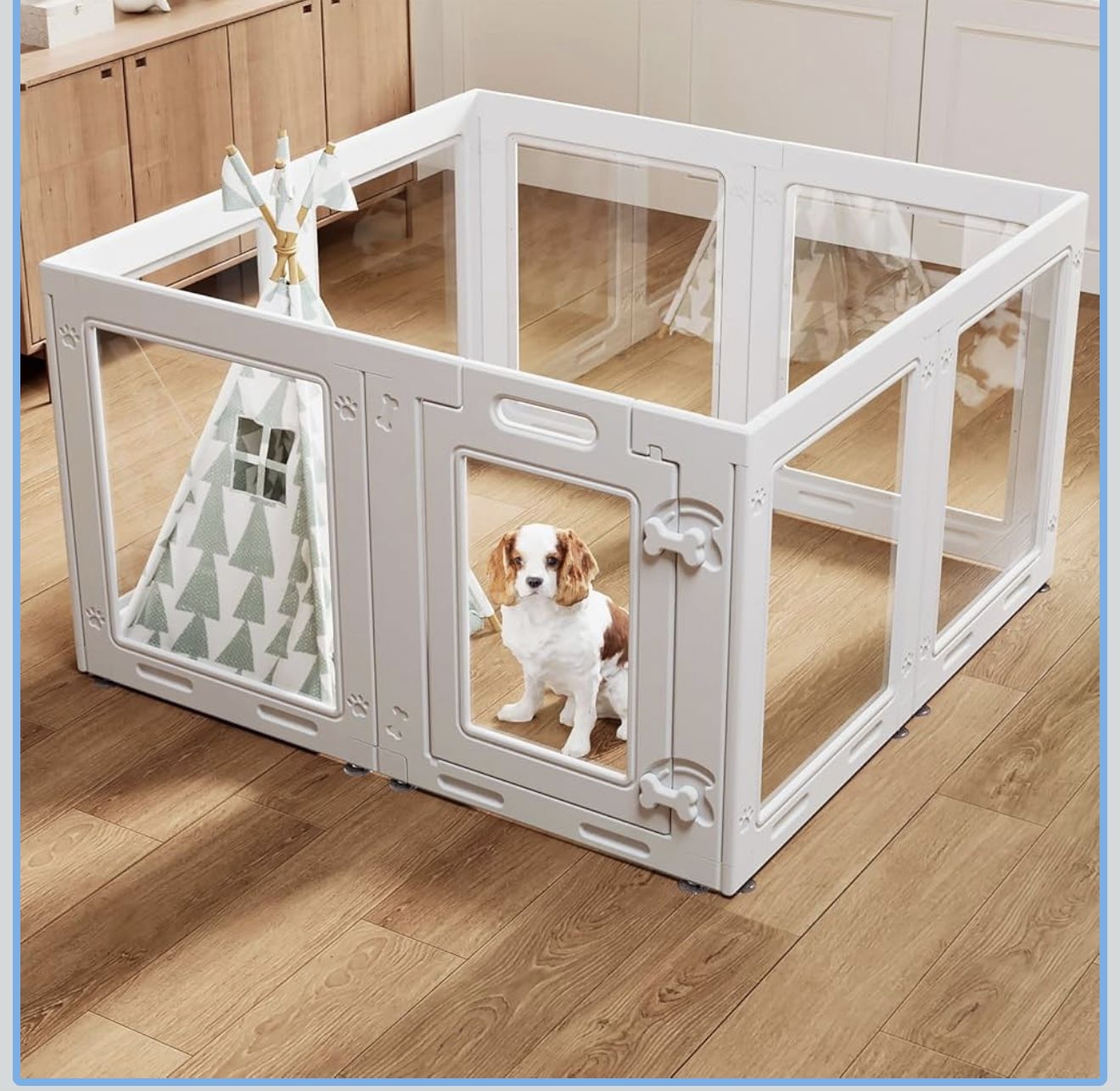 Clear Acrylic Dog Playpen with Door,23.6" Puppy Playpen,Easy Assemble Pet Fence,8-Panel for Puppies/Small Dog Play Pen Indoor (White-8, 23.6 Inch-H, 8