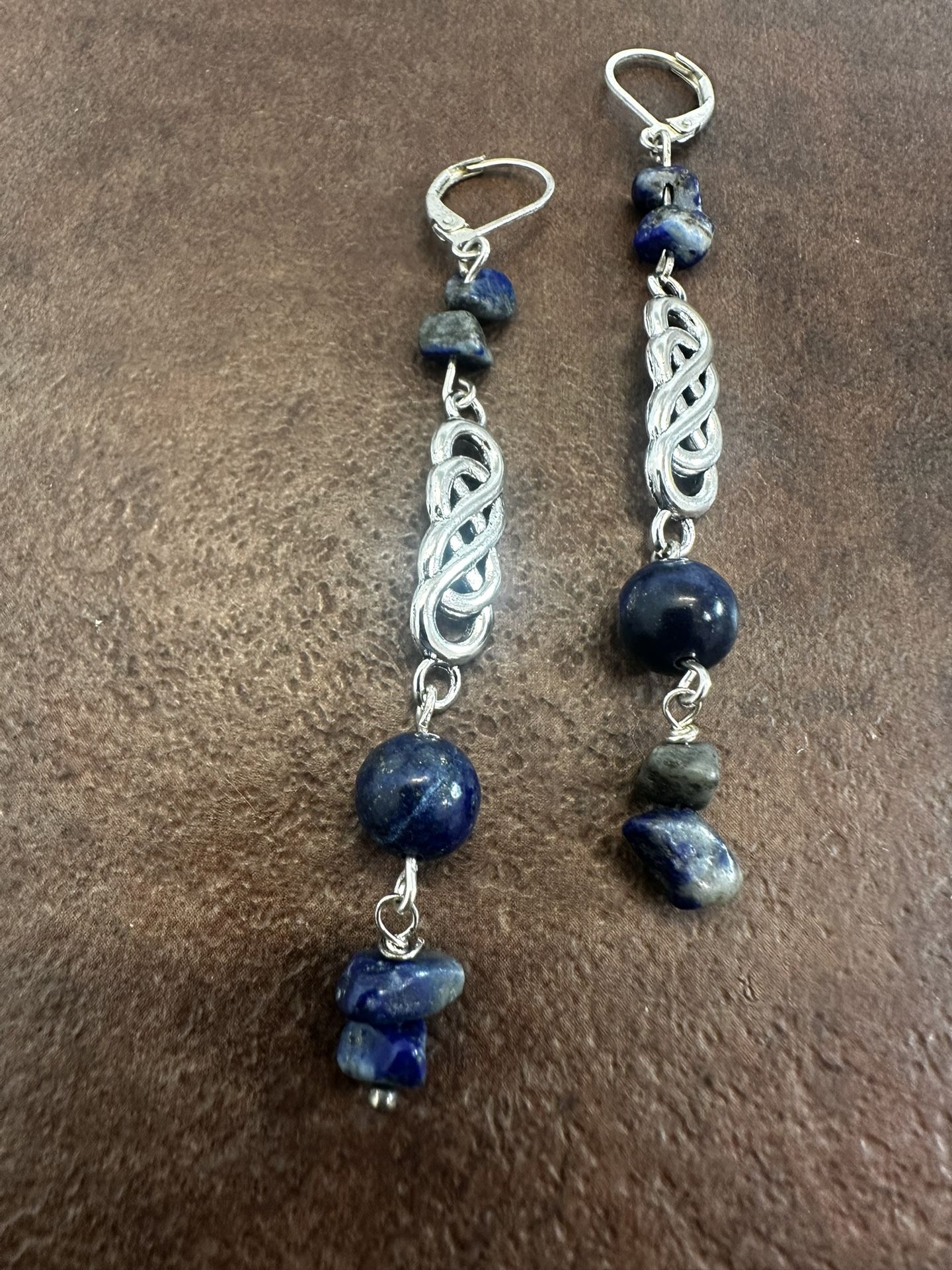 925 Sterling and Lapis Lazuli drop Earrings with Intricate Detailing