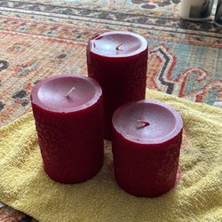 3 Decorative Red Pillar Candles 