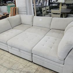 Thomasville Tisdale Modular Sectional 6-piece Beige with Storage Ottoman