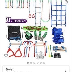 Ninja Warrior Obstacle Course for Kids Most Complete Accessories for Kids, Swing, Trapeze Swing, Rope Ladder, Ect