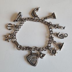Vintage San Francisco Silver Tone 7" Charm Bracelet 11 Charms Toggle Clasp
