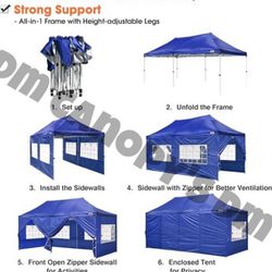 Instahibit 10 x 20 foot foldable awning for outdoors, for weddings, parties, closed awning with side walls, transport bag, 