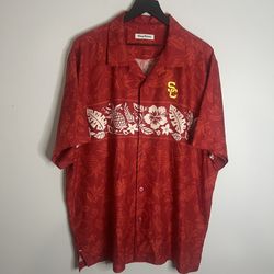 Tommy Bahama USC Trojans Floral Hawaiian 100% Silk Button Down Shirt Mens XL Red