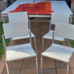 Glass Top Metal Large Table With Metal Chairs
