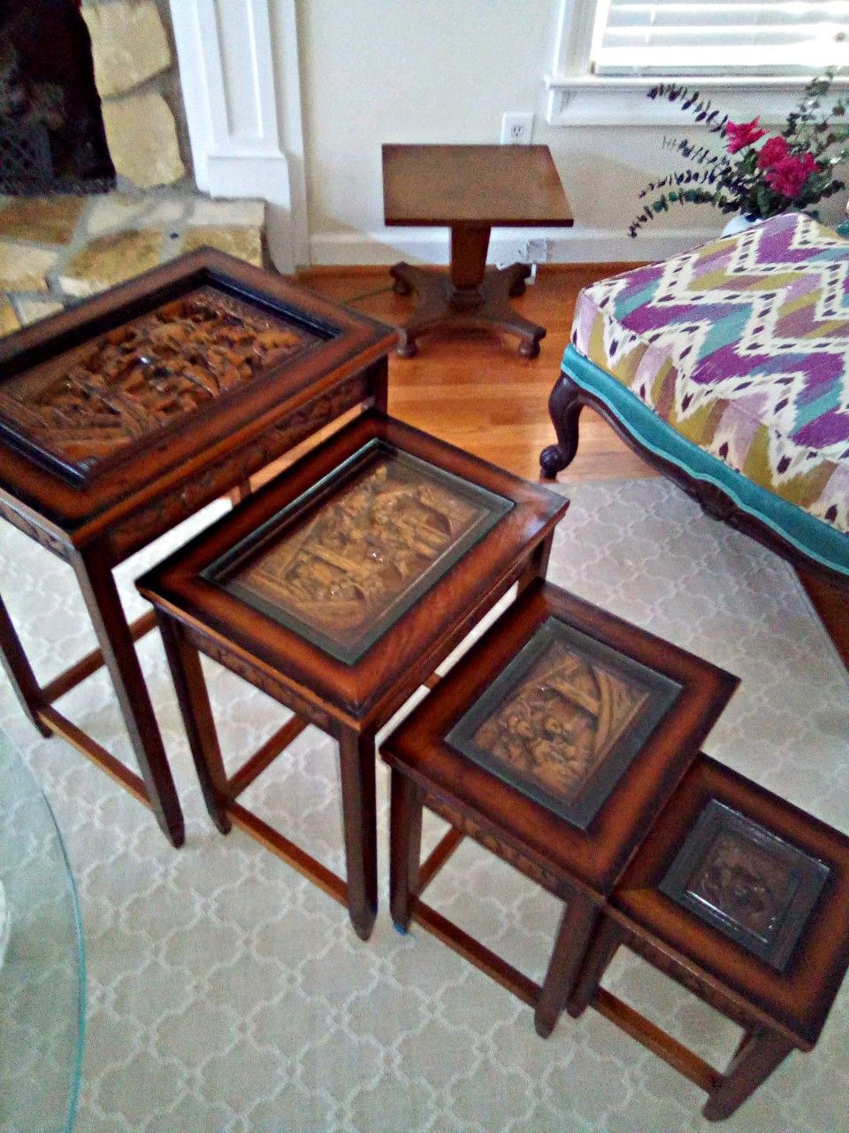 4 piece antique wooden nesting tables