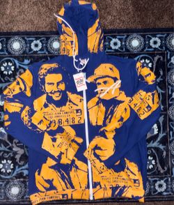 ASAALI CARTEL PRINT BLUE & YELLOW HOODIE